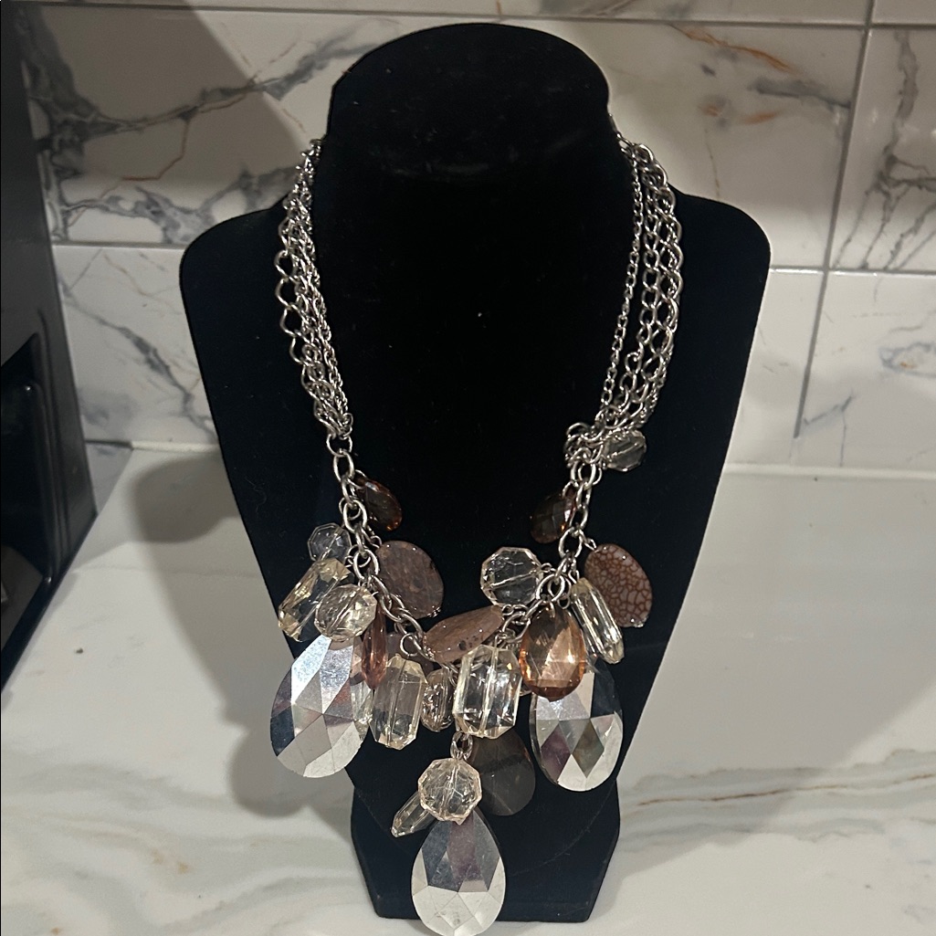Chic Silver And Crystal Necklace With Matching Earrings